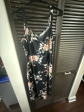 SHEIN Black Midi Slip Dress with Blush Floral Print
